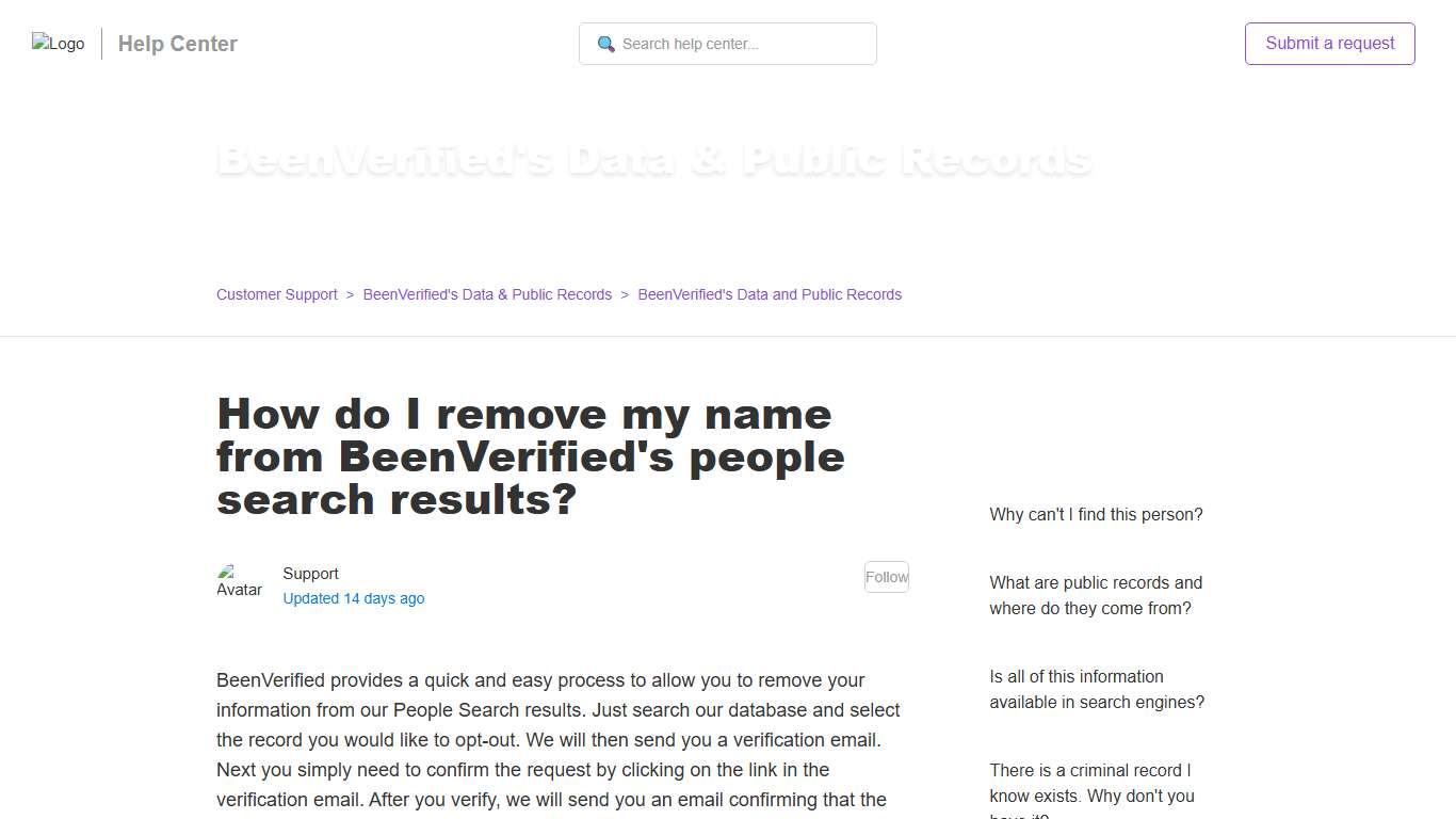 How do I remove my name from BeenVerified's people search results? – Customer Support